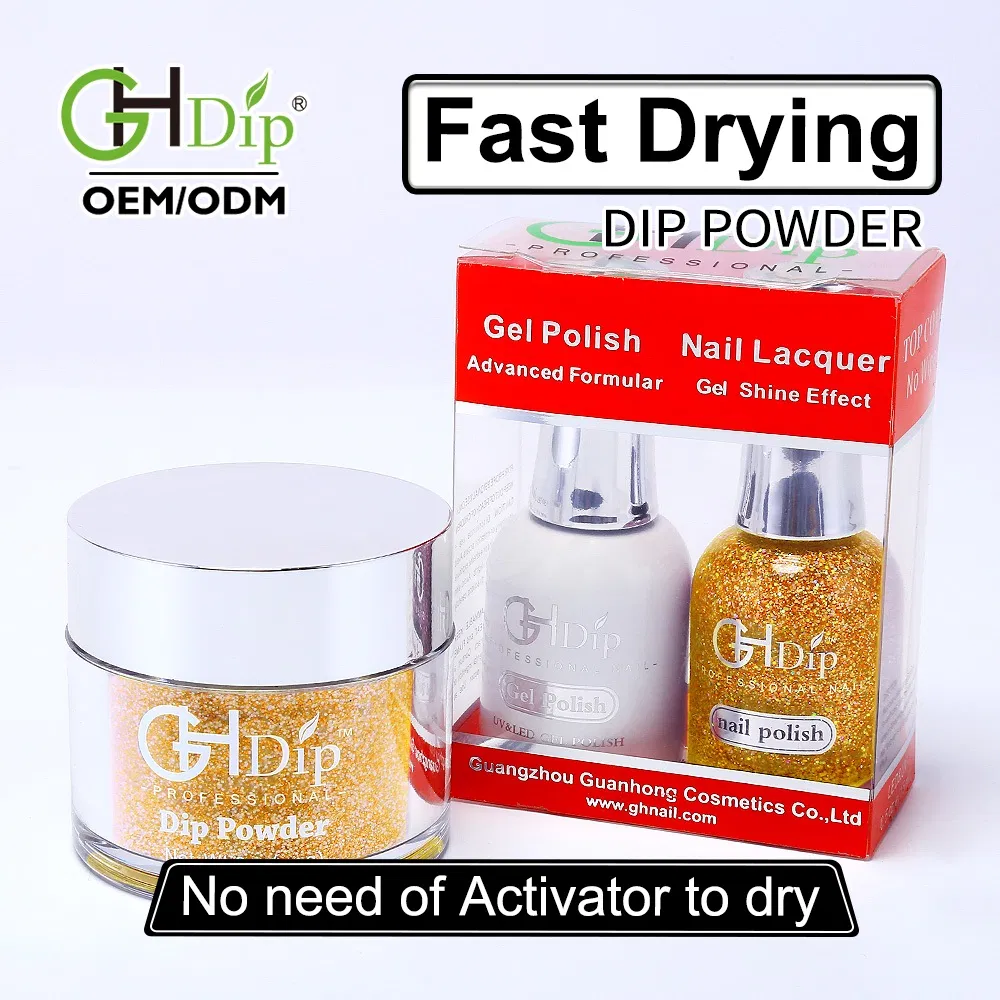 Golden Color Shiny Glitter Nail Art Fast Drying Dipping Powder 3 in 1 Color Match