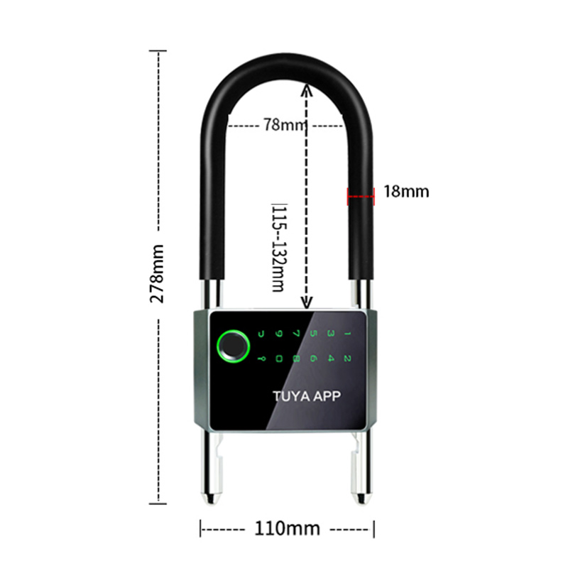Ttlock APP Bluetooth Fingerprint Key Padlock for Motorcycle and Glass Door