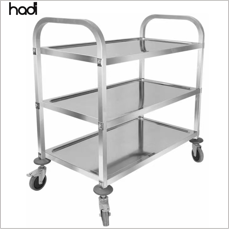 Commercial Stainless Steel 4-Tier Buffet Trolley Square Tube Antique Foldable Kitchen Serving Cart for Restaurant Hotel Use