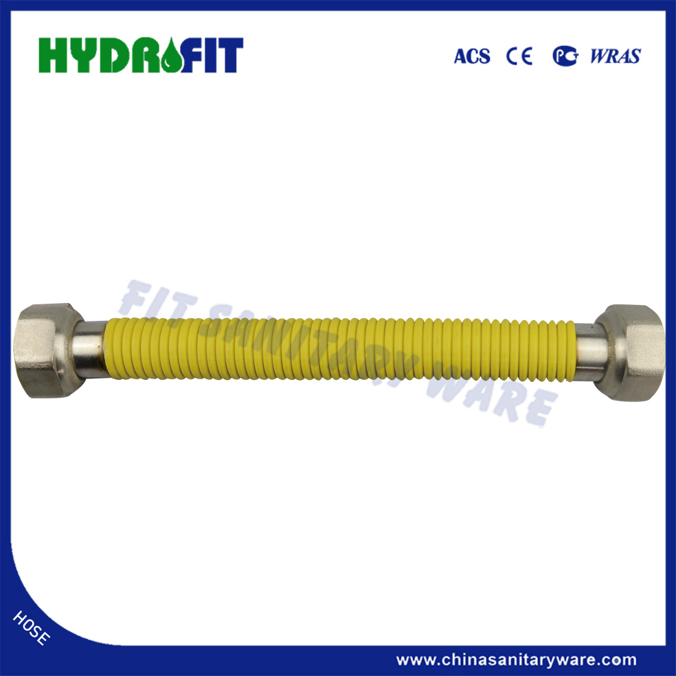 Factory Stainless Steel Reinforced Corrugated Yellow PVC Cover Gas Hose (HY6256)