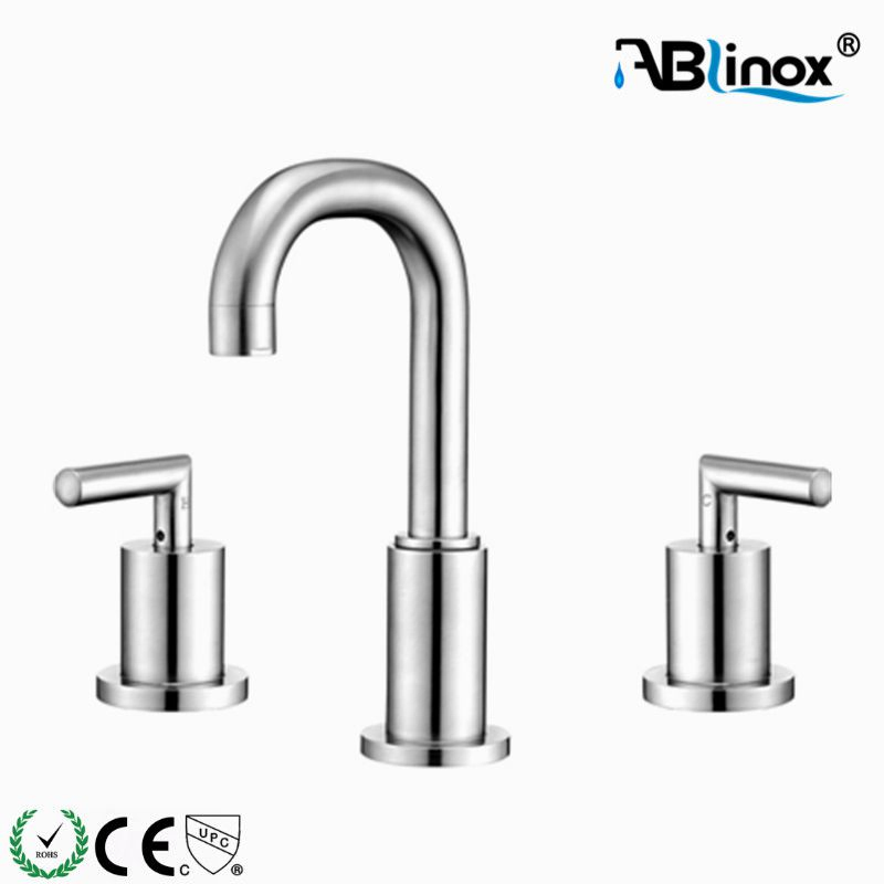 304 Stainless Steel Three Holes Deck Mounted Cross Handle Mixer Faucet