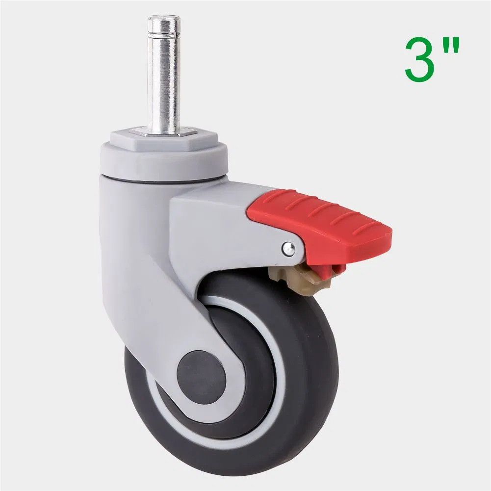 3 Inch Red TPR Medical Swivel Caster Wheel, Suitable for Medical Trolleys