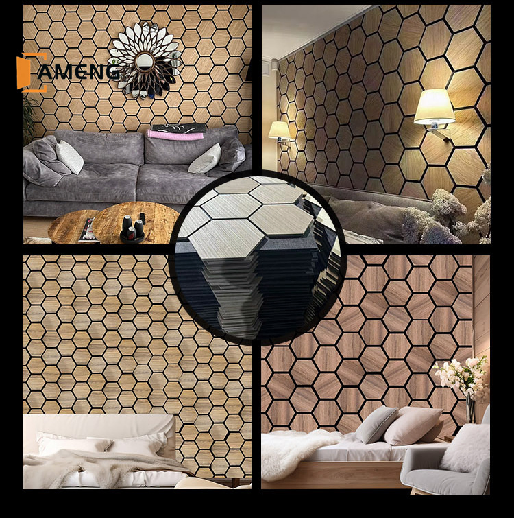 Linyi Factory 100% Recycled Hexagonal Decorative Acoustic Materials Ceiling Fire Resistant Wall Panel