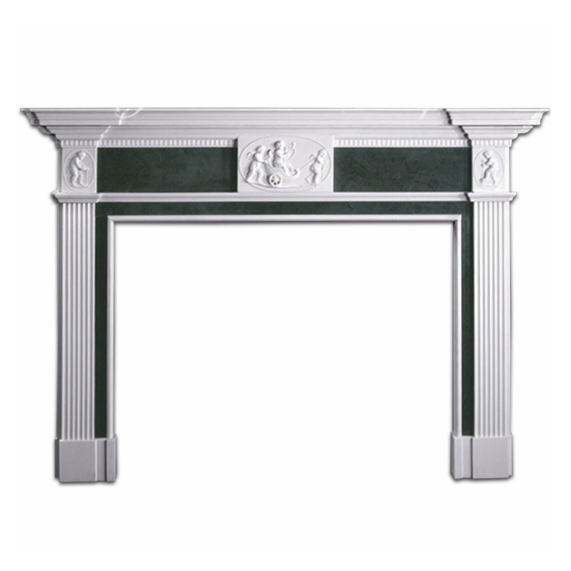 Double-Layered Beige Marble Fireplace with Lion Relief Decoration