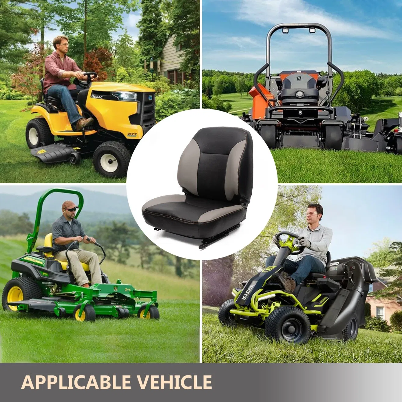 Replacement High-Back Steel Frame Tractor Seats with Heavy-Duty Black Vinyl Leather