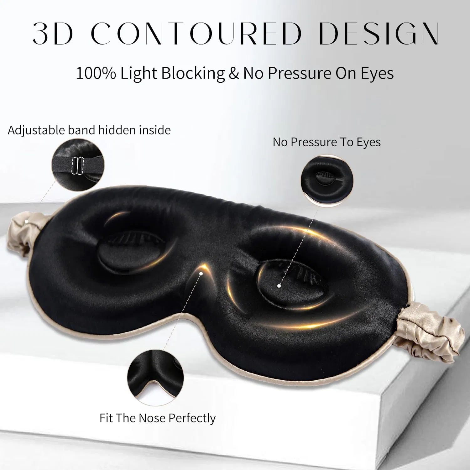 High Quality 3D Silk Sleep Mask Sleeping Eye Mask with Adjustable Strap