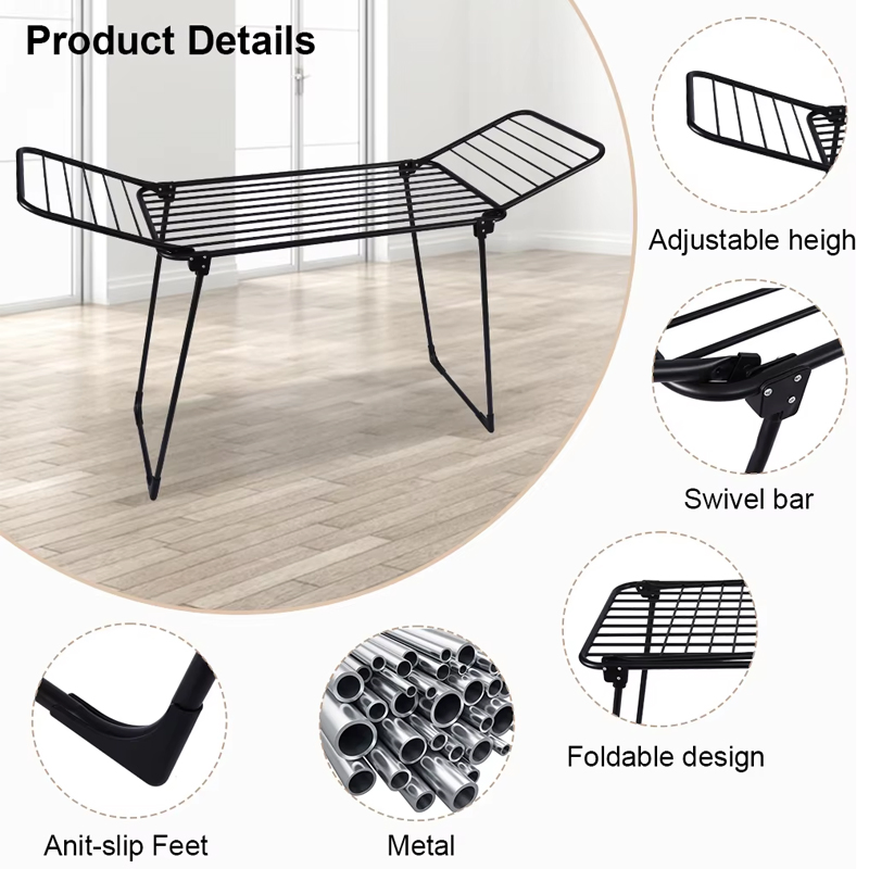 Sanipro Black Foldable Indoor Baby Clothes Drying Rack Wing-Shaped Multi-Functional Balcony Collapsible Laundry Hanger Dryer