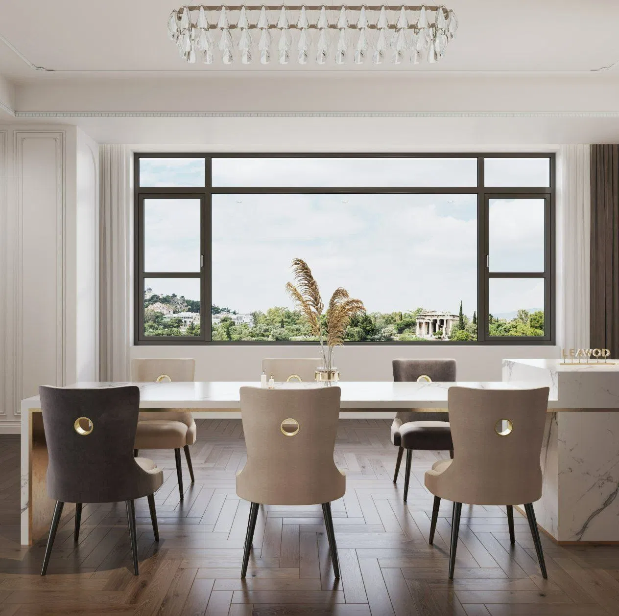 High-End Customized Wood Clad Aluminum Windows Oak Exterior Customized Color for Home
