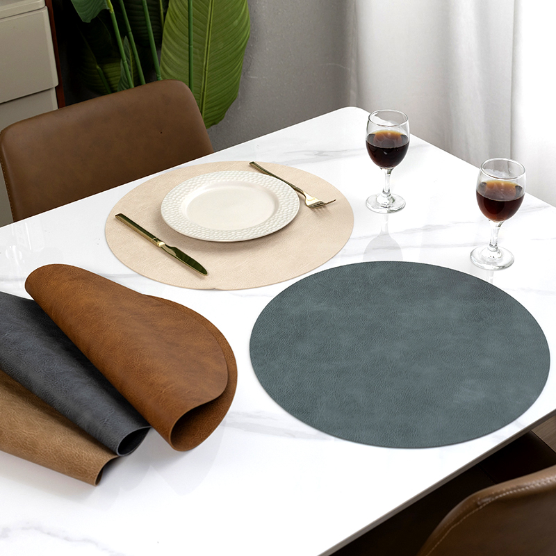 Elegant Waterproof Double-Sided Brown Leather Placemats for Dining