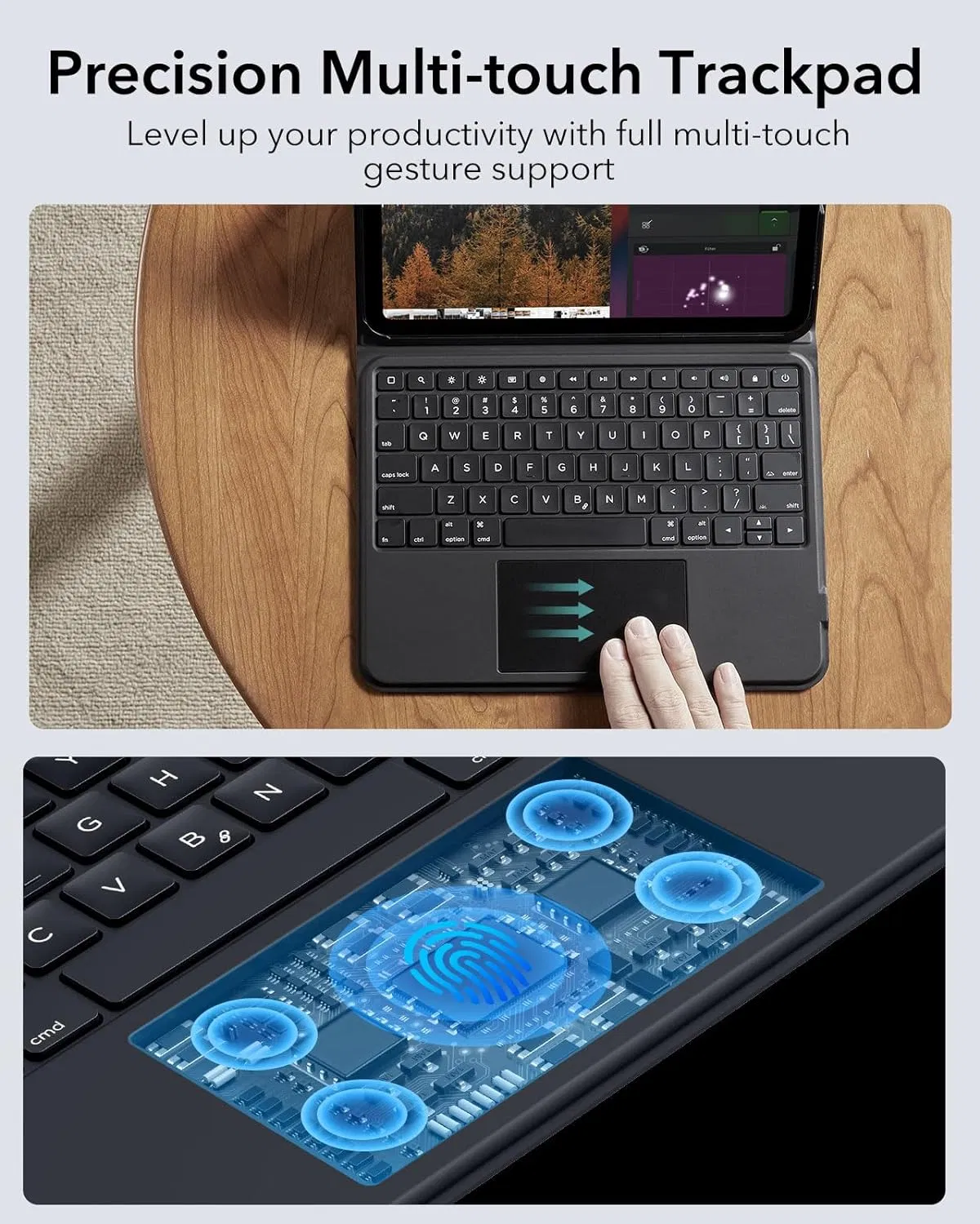 Wireless Bluetooth Keyboard Case, with Non-Detachable Pivot Magnetic Case, Multi-Touch Trackpad & Backlit Keyboard for iPad Air 11 M2/M3 (2024/2025) 11-Inch