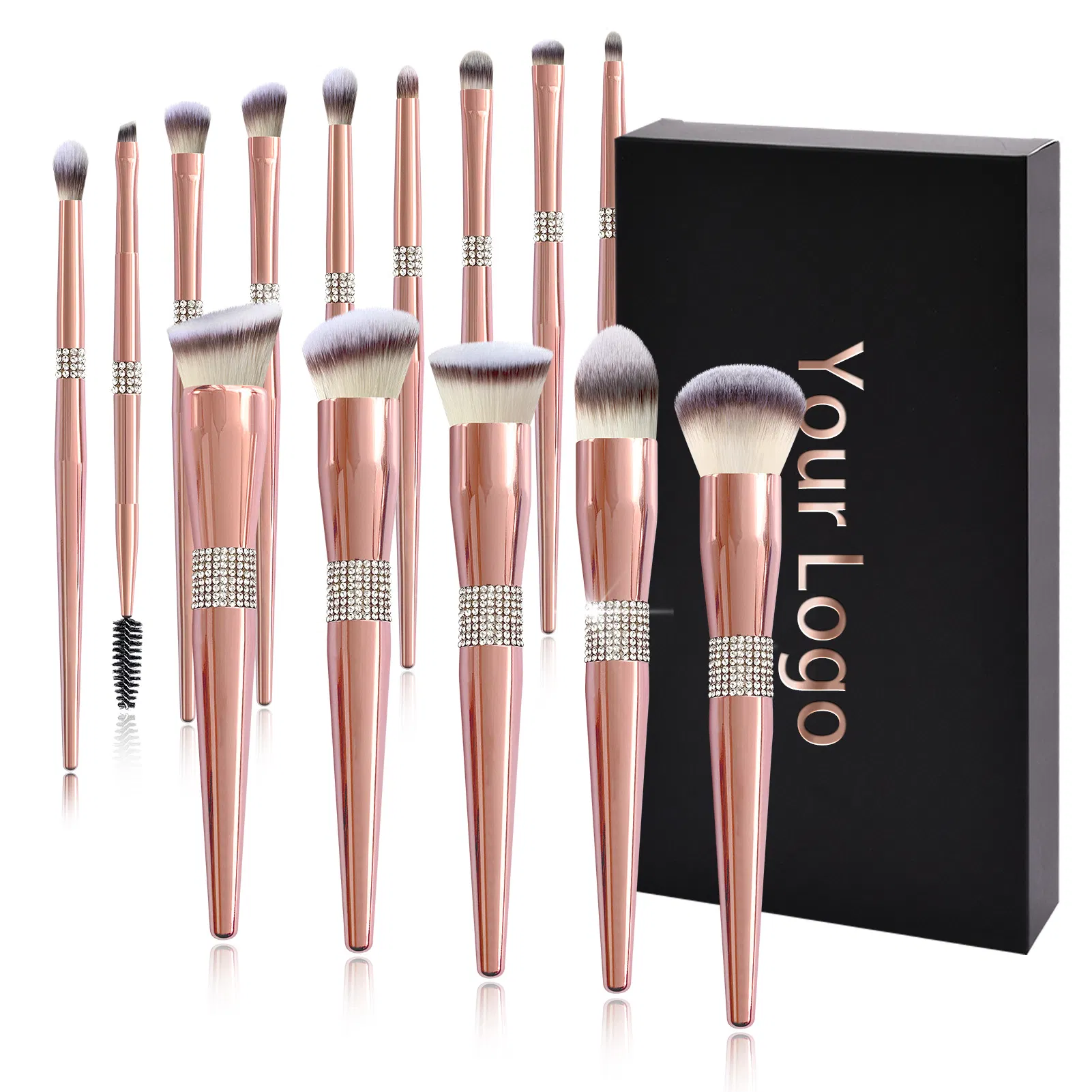 Custom Logo Professional Rose Gold Diamond Vegan Makeup Brush Set Supplier