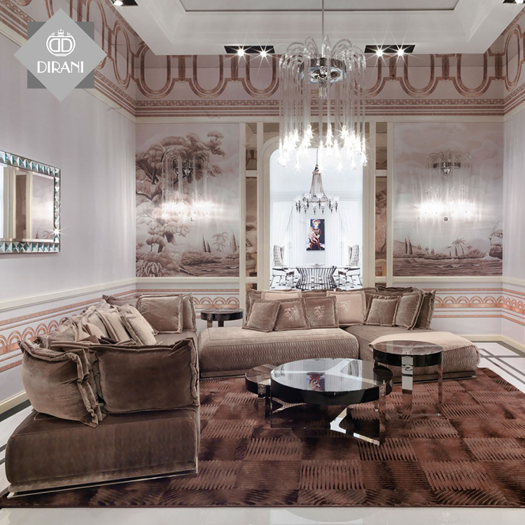 Диван кожаный секционный коричневый европейский стиль