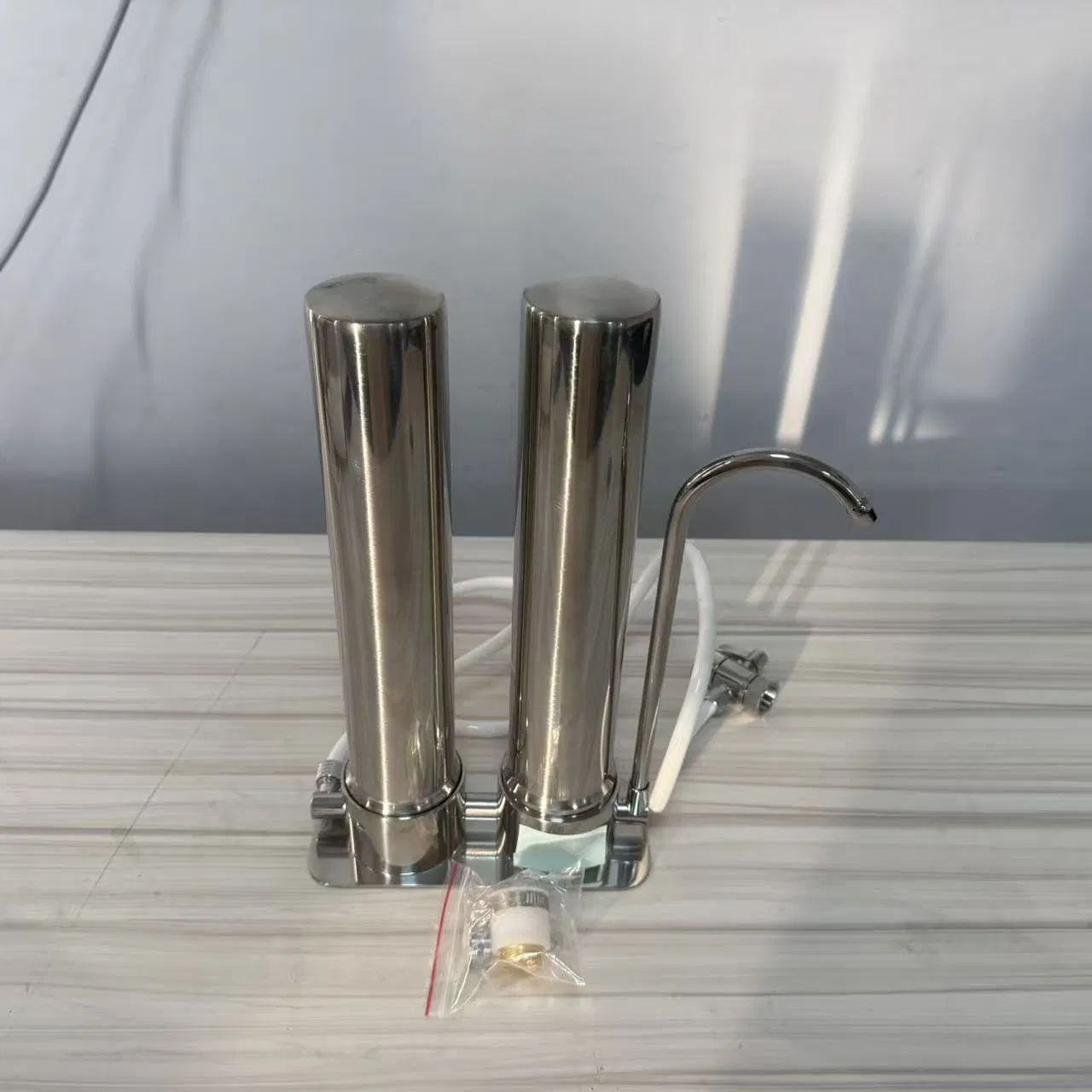 304 Stainless Steel Table Top Two Stage Ceramic Activated Carbon Water Filter with Customized Service Laser Logo