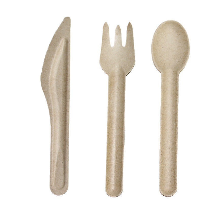 Takeout Food Grade Spoon Paper Pulp Cake Cane Pulp Disposable Degradable Knife, Fork and Spoon