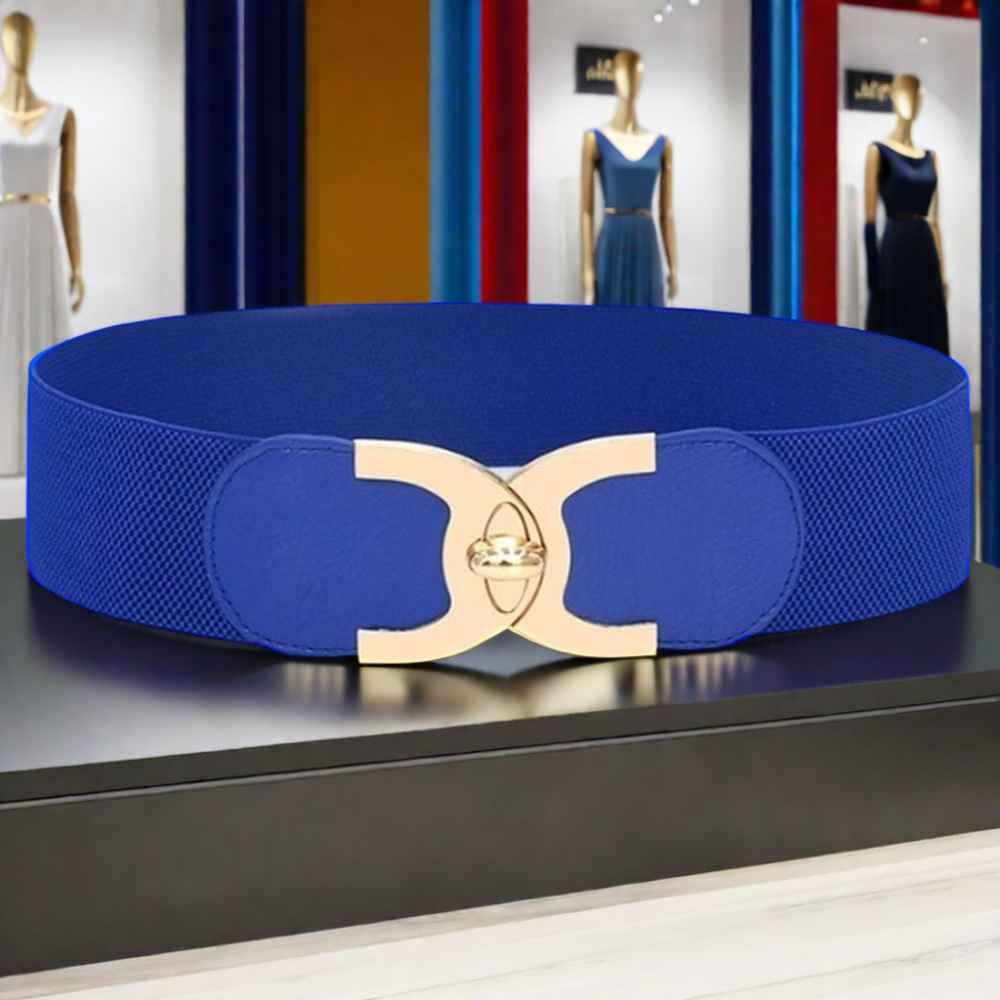 Пояс женский эластичный полиуретан тонкий с пряжкой черно-белый