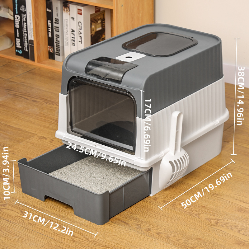 Extra-Large Cat Litter Box with Fully Enclosed Drawer-Style Cat Toilet Splash-Proof and Odor-Removing Cat Litter Box