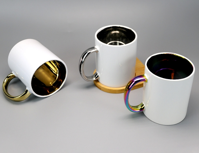 Heat Transfer New Style Mugs White Electroplated Inner-Handle Color Sublimation Coated