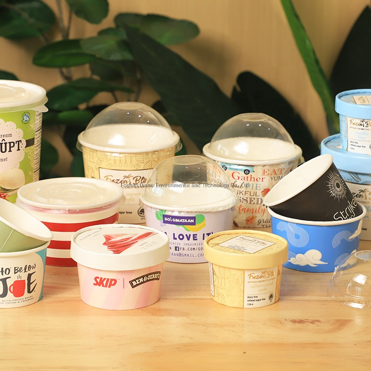 Customized Black Color Printed Ice Cream Paper Cup with Paper Lids