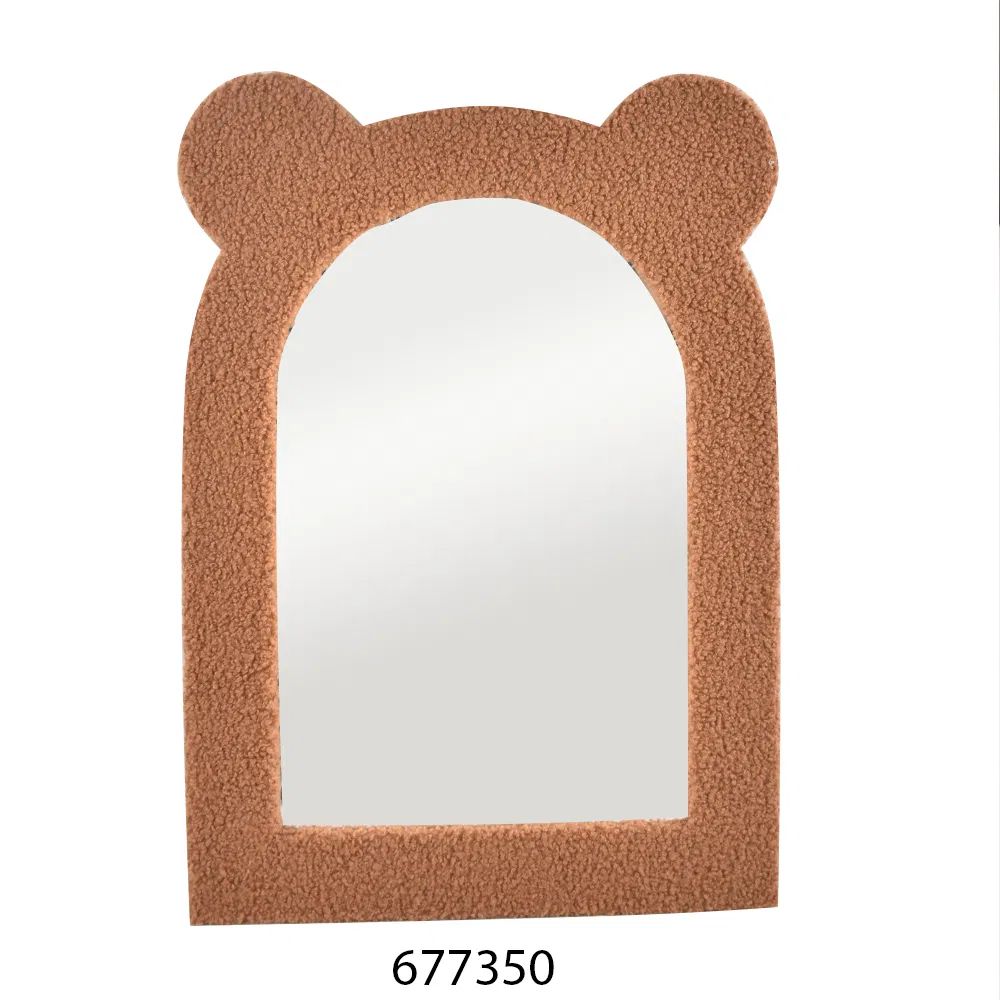 Brown Velvet MDF Desktop Cute Bear Vanity Mirror for Home Decor