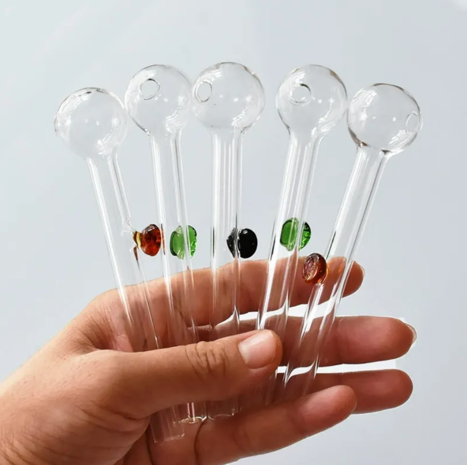 12cm Oil Burner Pipe - Transparent Glass Tube with Colored DOT Pyrex Unbreakable Oil Burner Pipe