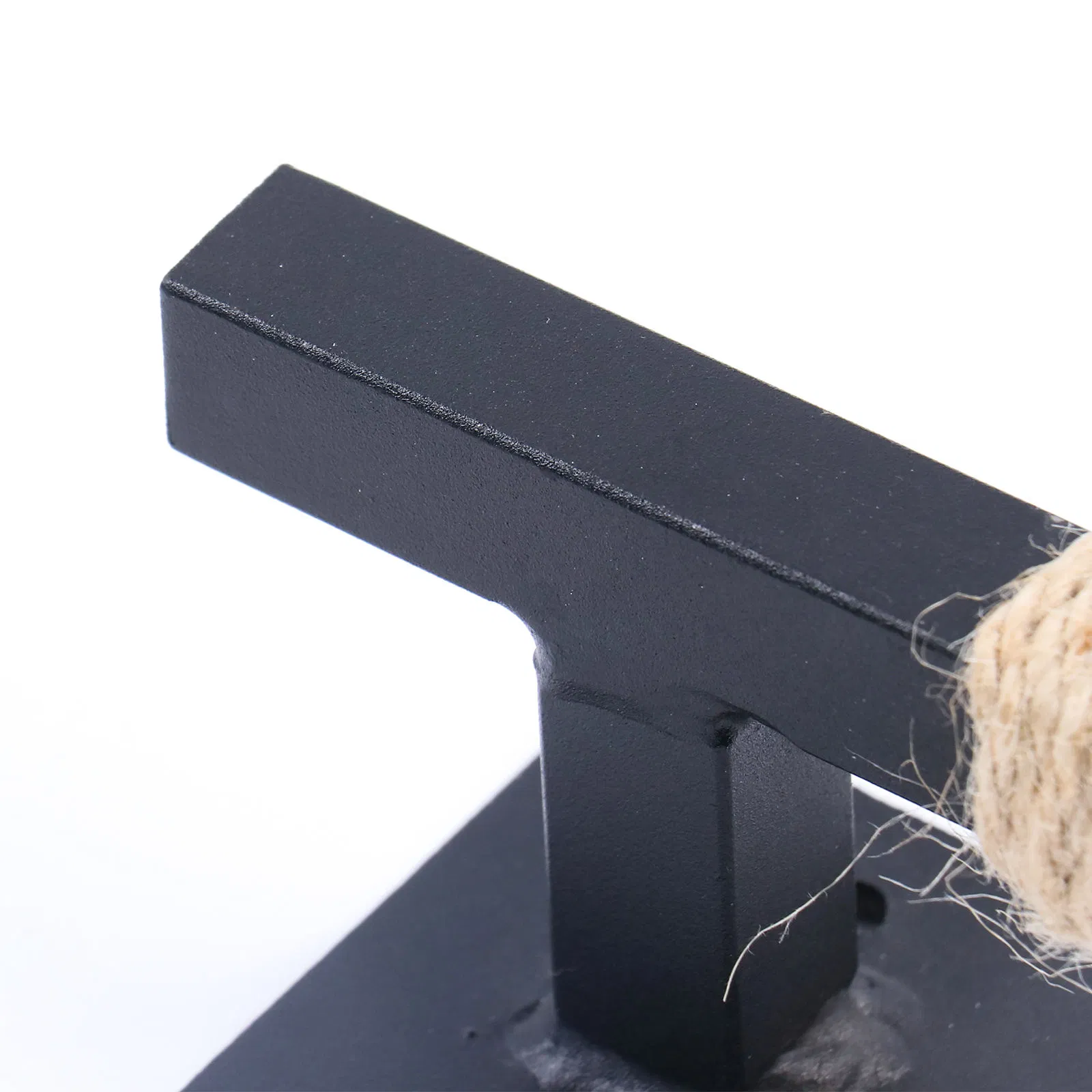 Kinmade 12" Antique Rustic Handmade Barn Door Handle Black Square Base Wrought Iron Door Pulls with Hemp Rope