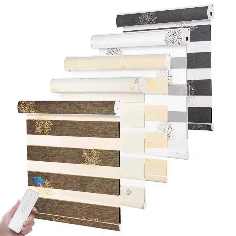 Double Layer Fabric Electric Smart Window Blinds Zebra Blind Smart Curtain Window Shading for Villa Apartment School Hotel Office