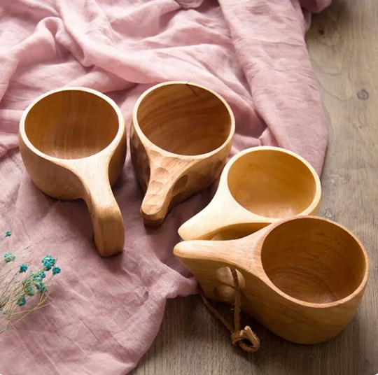 Natural Finland Portable Wooden Tea Cup Vintage Big Belly Wooden Coffee Milk Cup for Travel