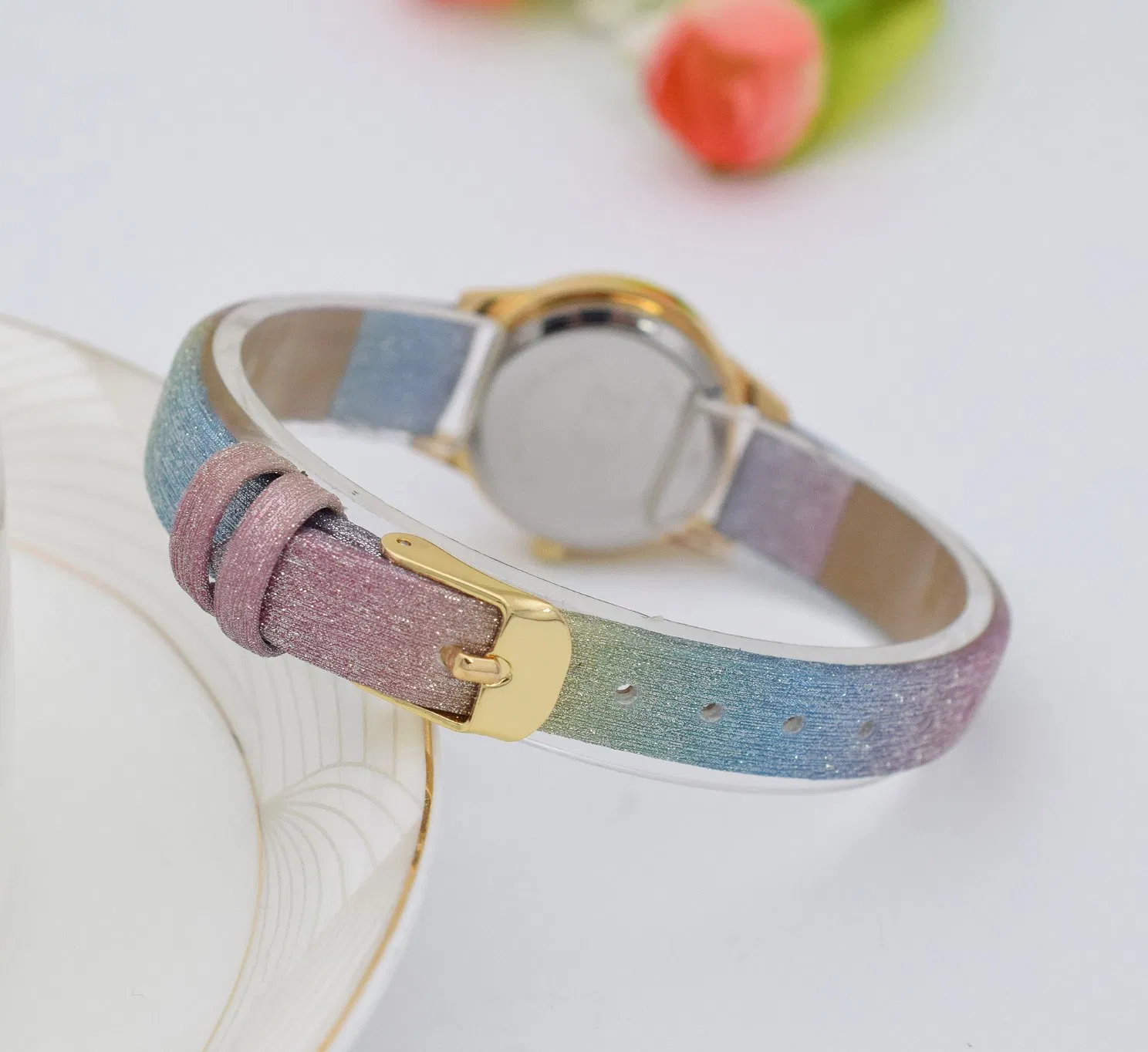 Rainbow Glitter Strap Customized Casual Watch Leather Watch Alloy Lady Watch