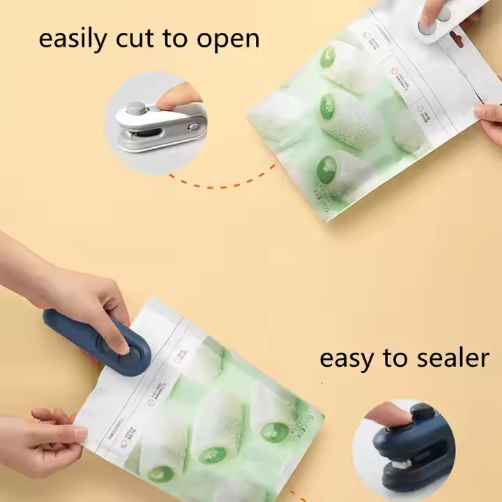 Handheld USB Rechargeable Mini Clip Bag Sealing Machine Food Plastic Bag Sealer Heat Seal with Cutter Portable Vacuum Sealer
