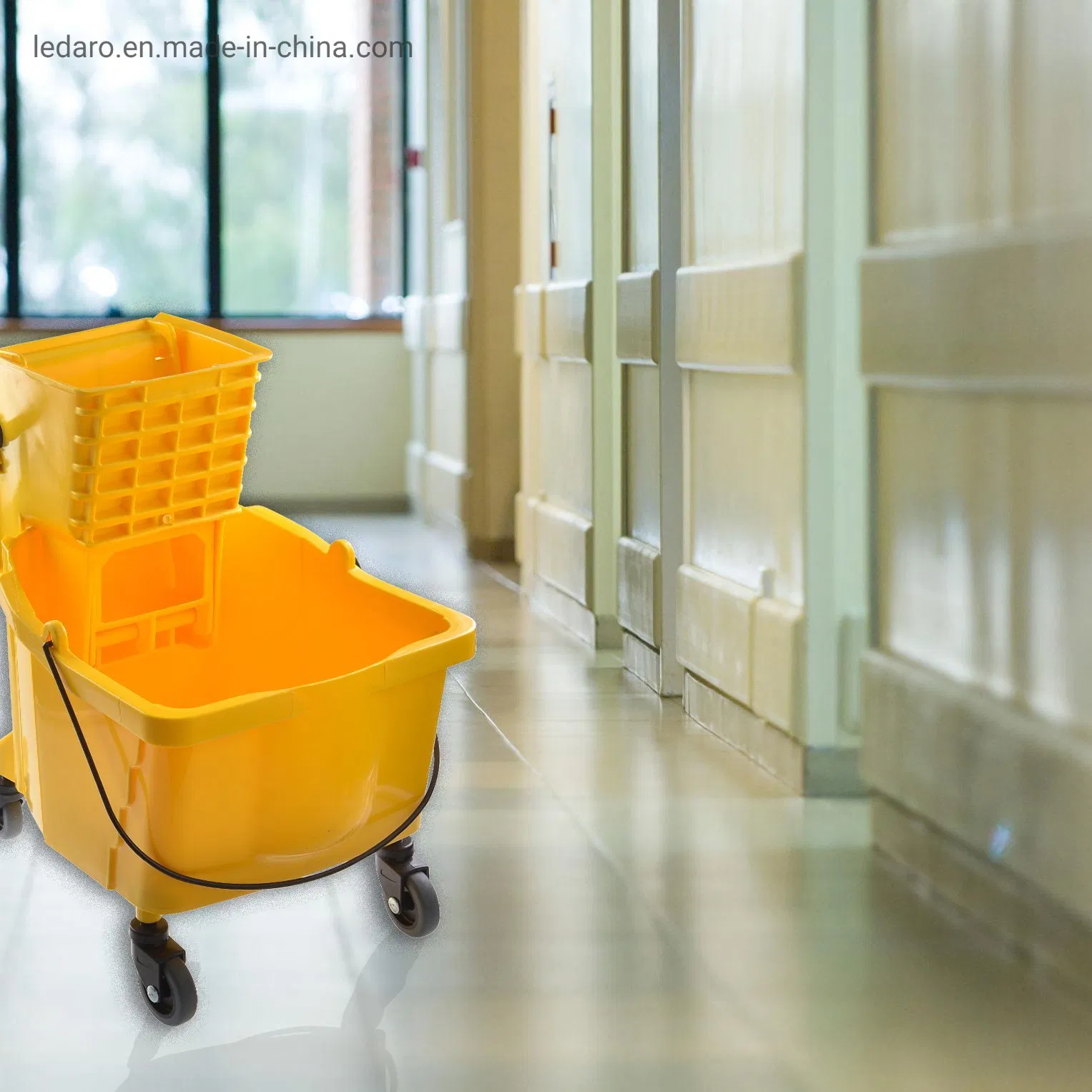 Commercial Mop Bucket with Wringer on Wheels Combo, Includes Dirty Water Bucket for Hotels, Hospitals