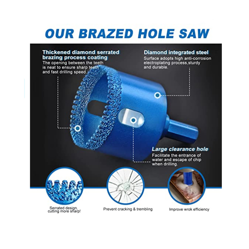 Diamond Hole Saw Kit 9 PCS Serrated Brazing Tile Core Drill Bits Sets for to Ceramic Glass