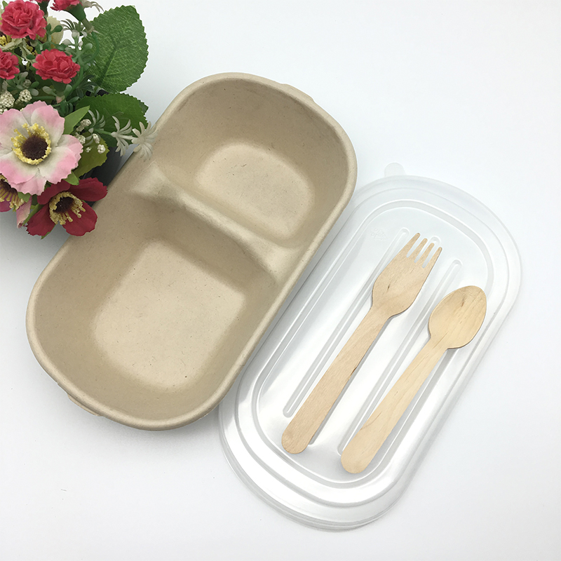 2 Compartment Bagasse Salad Bowl with Spoon and Fork