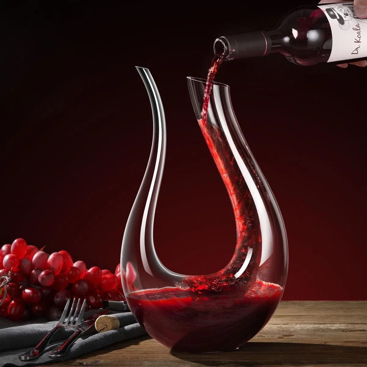 OEM ODM Elegant Design Slanted Spout High Transparency Transparent Wide Base Crystal Wine Glass Decanter for Beckmen Beckstoffer 75