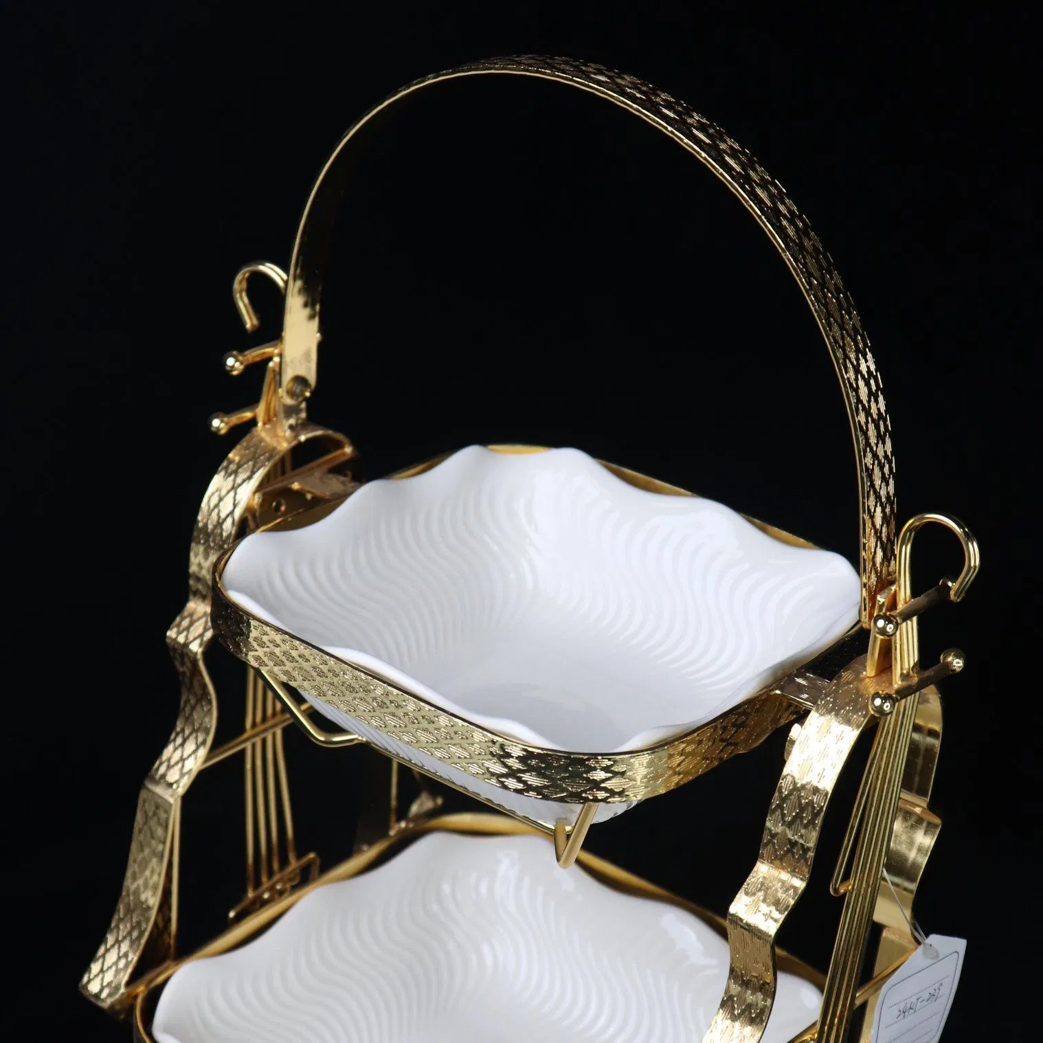 Home Ornament Gold-Plated Iron Frame with Double-Layer Ceramic Bowl