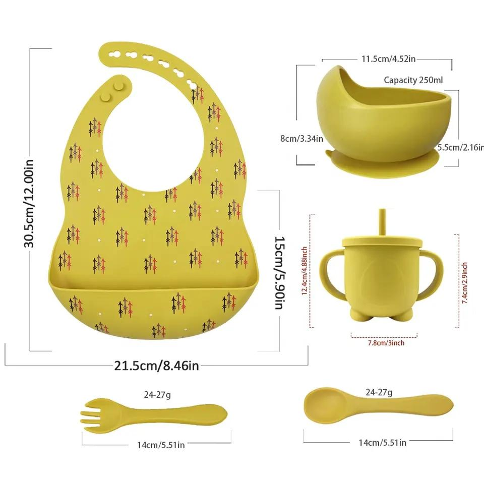 Wholesaleled Weaning Silicone Suction Plate Bowl Spoon Bibs BPA-Free Baby Feeding Set