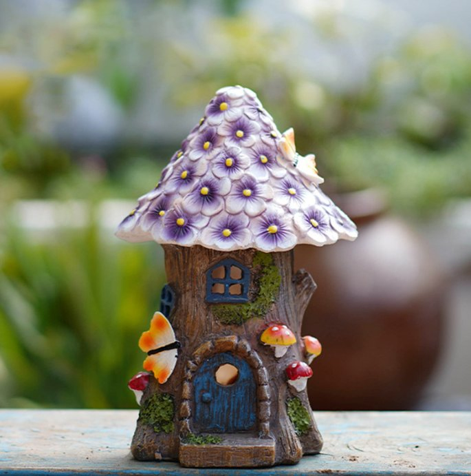 Resin Fairytale Garden Mushroom House Garden Decoration Outdoor Solar Statue Light