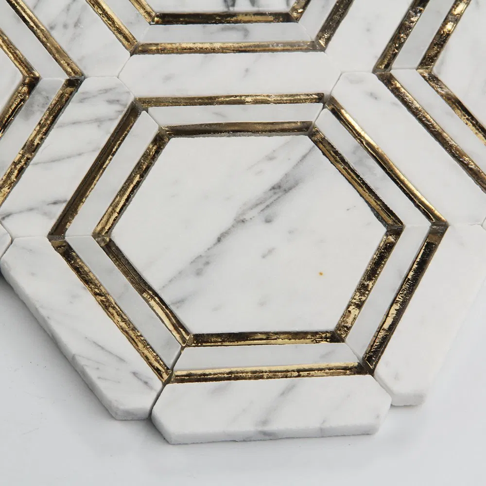 Мозаика Bianco Carrara с золотом, 30x30 см