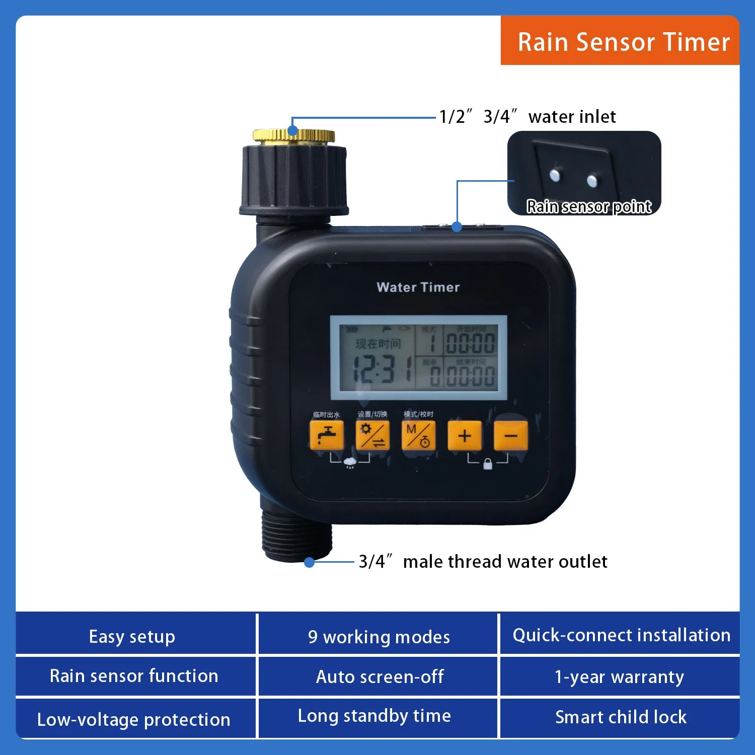 High Quality Water Saving Smart Automatic Drip Irrigation Timer with Rain Sensor Timer for Efficient Watering