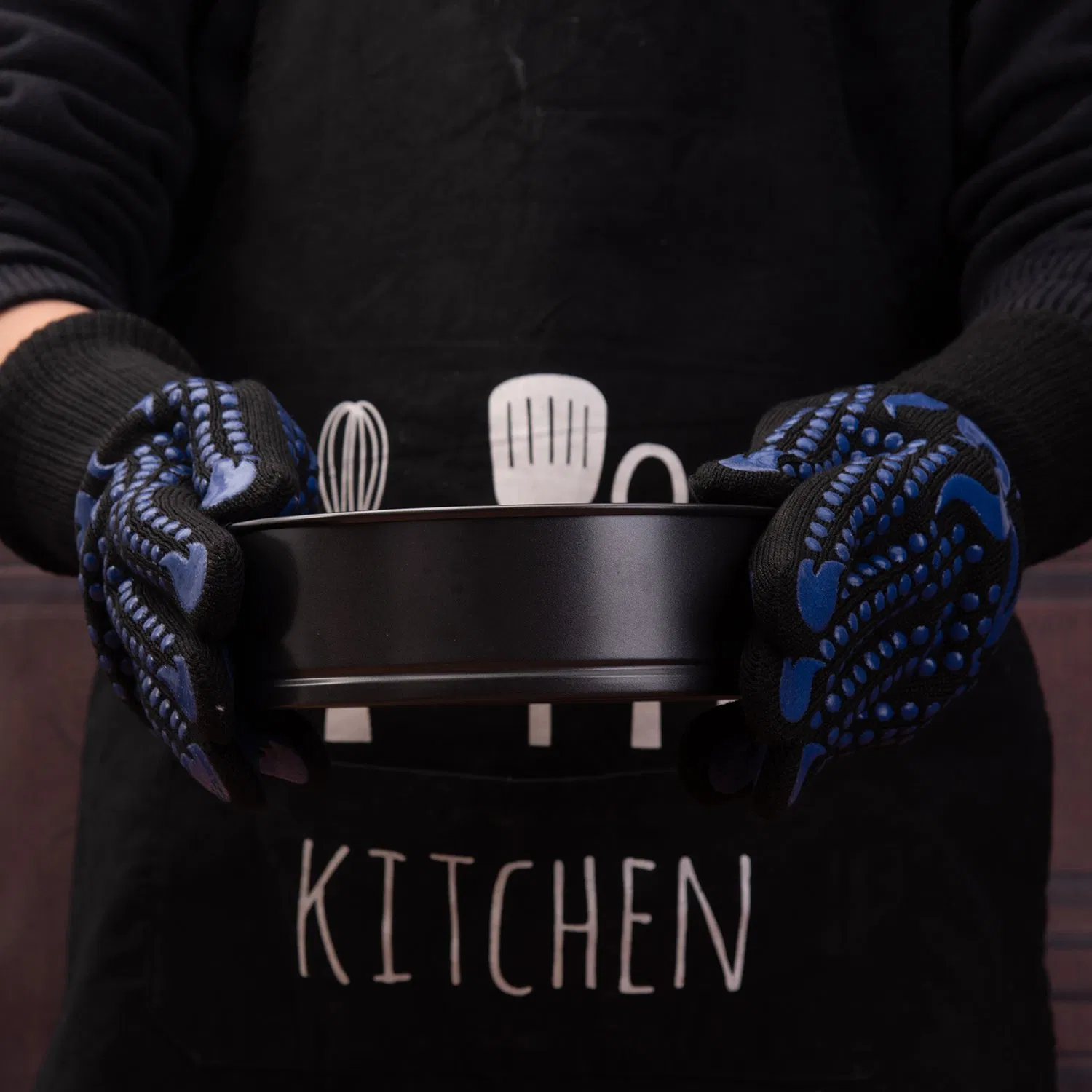 Blue Silicone Non Slip Oven Mitts BBQ Gloves for Cooking, Grilling, and Baking Kitchen Glove for Barbecue