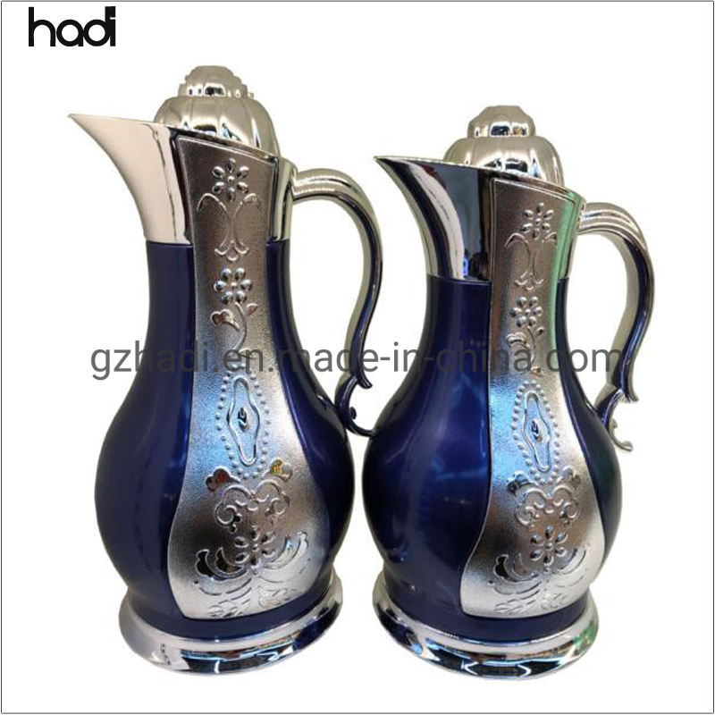 2023 New Arrival Golden Supplier Brass Sets Black Gold Modern Saudi Arabian Thermos Coffee Flask Vacuum Pot Jug Metal Body Glass Insert Arabic Coffee Pot Dallah