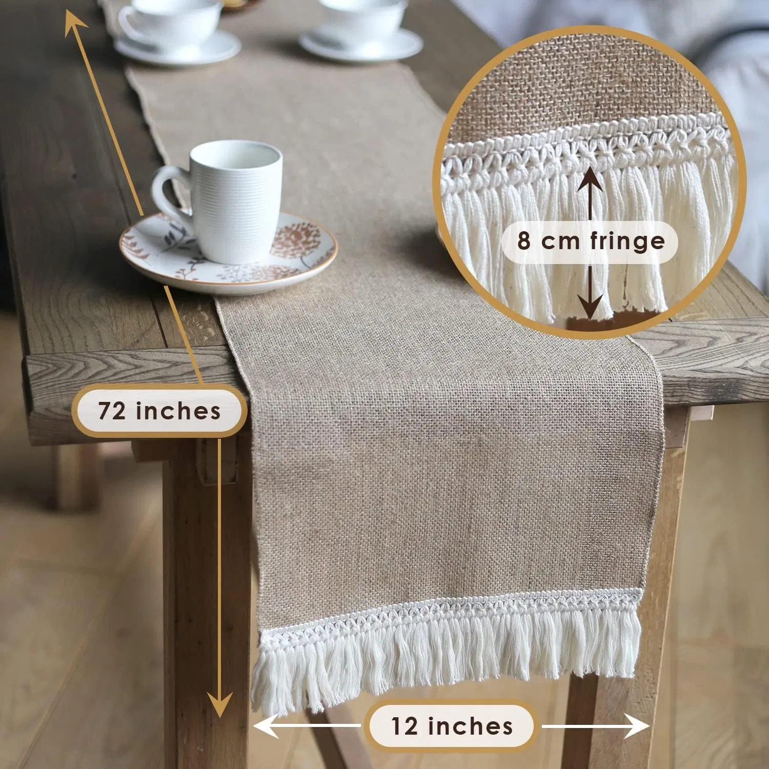 Cotton Tassel Natural Burlap Table Runner