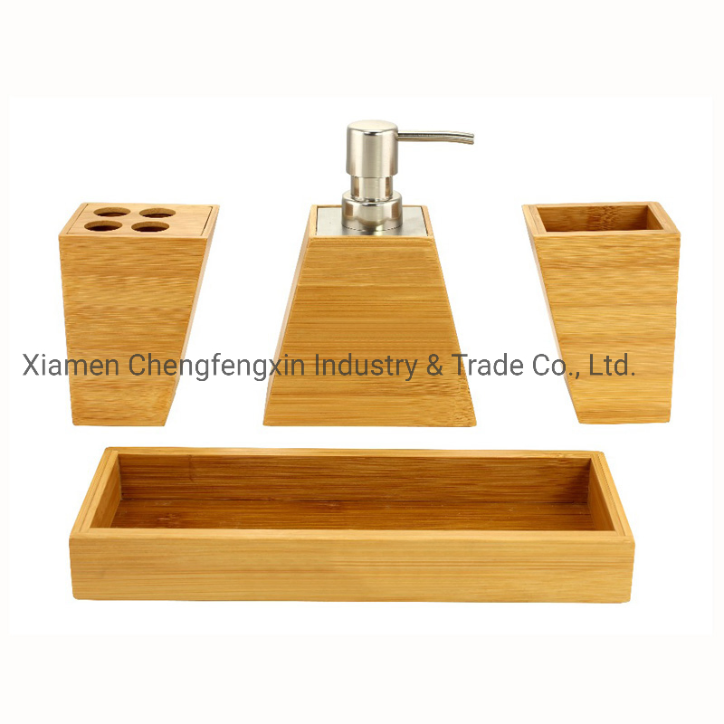 3PCS Bamboo Bathroom Accessories Set with Toothbrush Holder and Tray