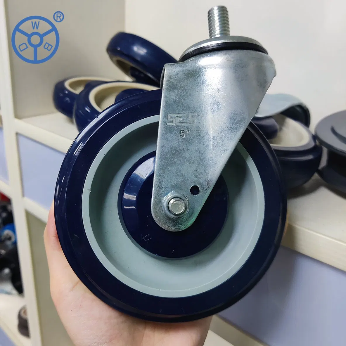 Wbd 4 5 Inch Replacement Supermarket Standard Supermarket Caster Wheel Swivel Caster Threaded Stem Type Polyurethane PU Shopping Cart Castor