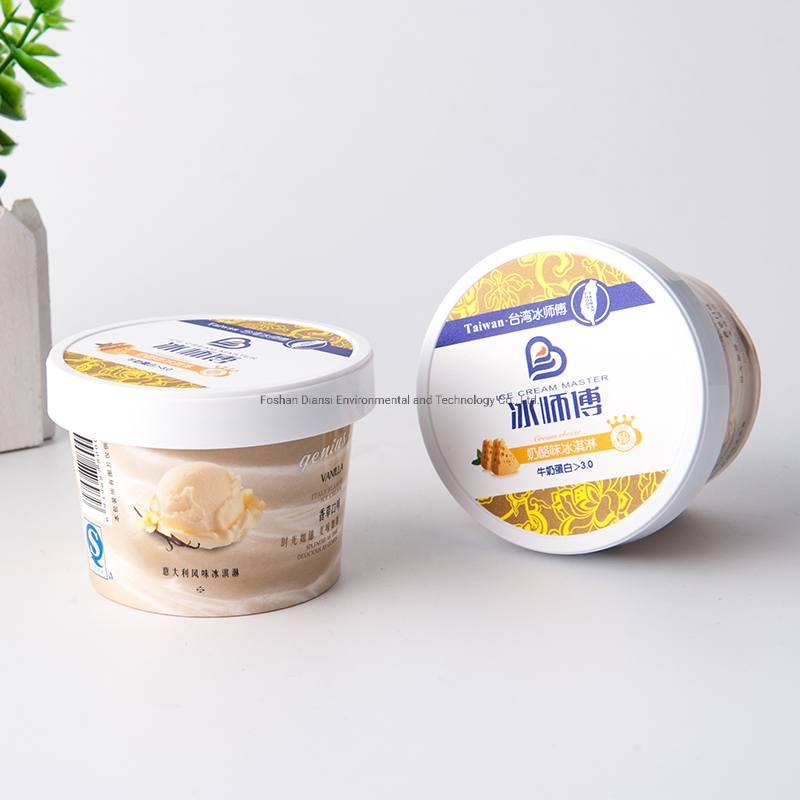 6oz8oz12oz16oz Disposable Noplastic Ice Cream Paper Cup with Plastic Flat Lids