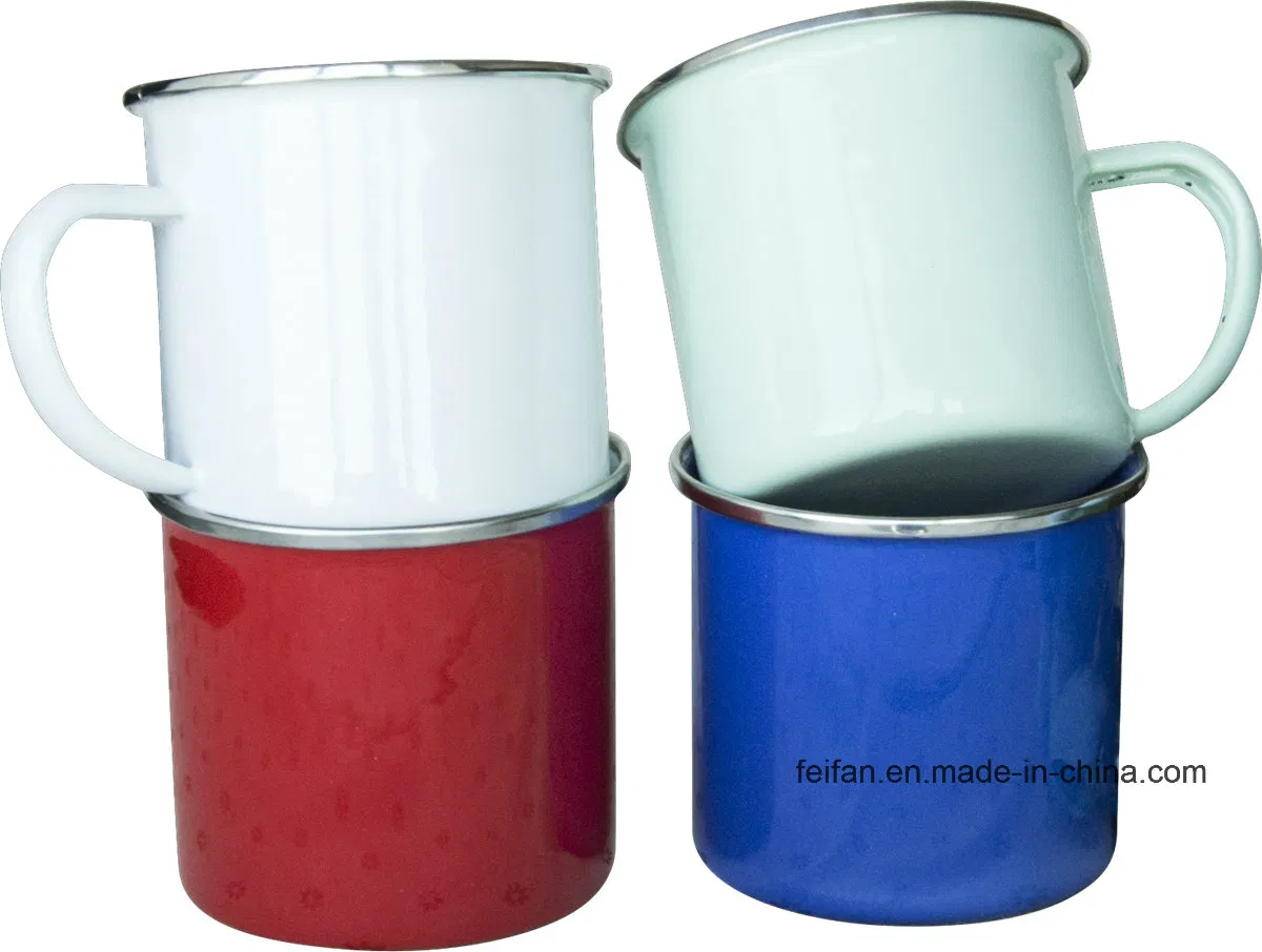 Plain Enamel Mug with Stainless Steel Rim Edge
