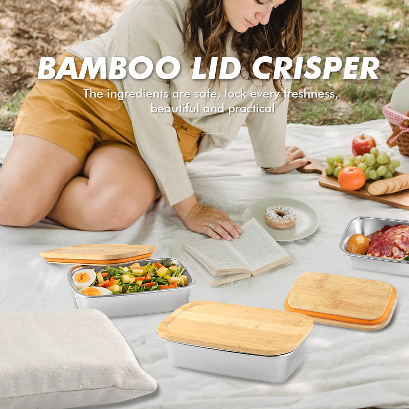King Gear Storage Boxes 304 Stainless Steel Lunch Box Camping Portable Lunch Box with Bamboo Board