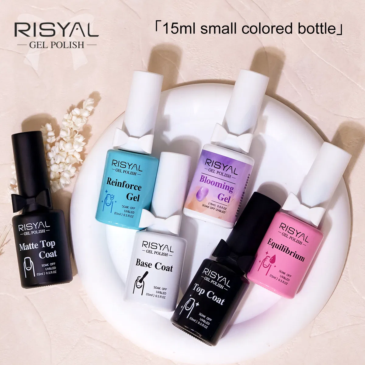 Professional Salon Gel Polish Set 60 Colors with Rubber Base Coat and No Wipe Top Coat