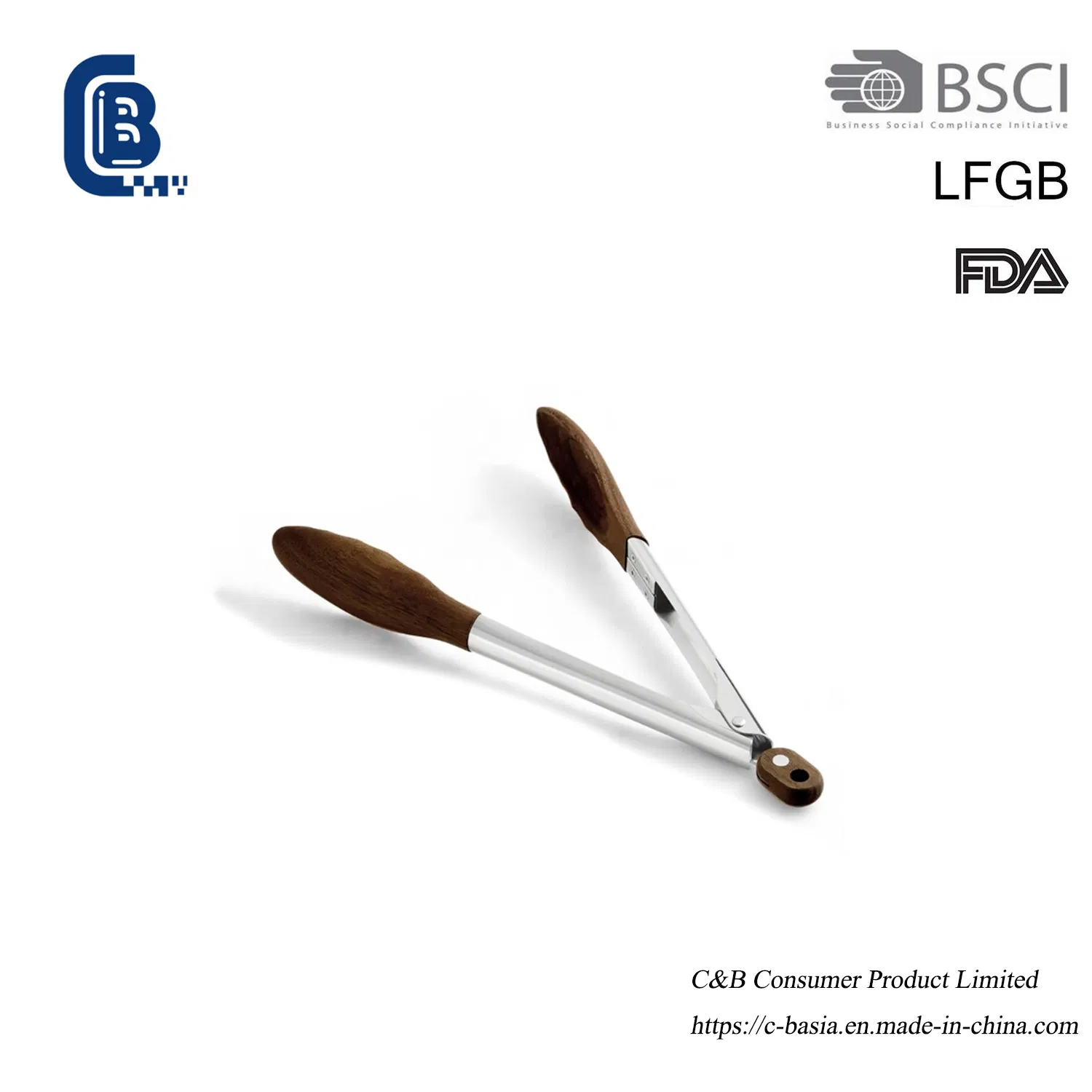 Heat Resistant Walnut Wood BBQ Grill Tongs, Sandwich Buffet Salad Serving Clip