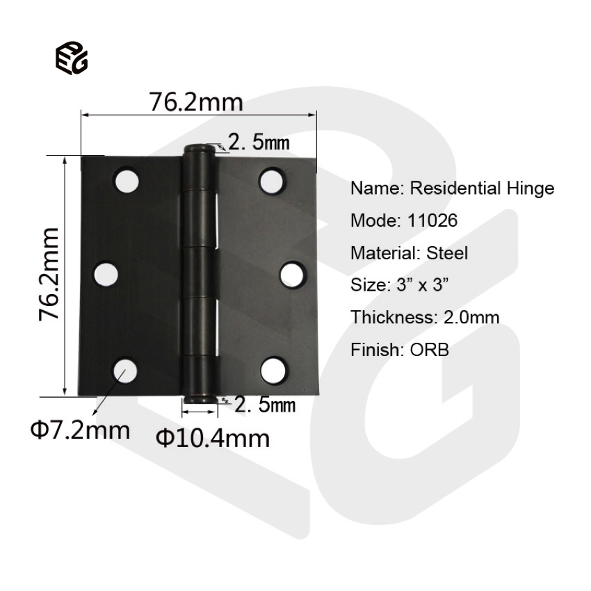 3X3 Inch Blue Zinc Plated Steel Door Hinge for Interior Cabinet Residential Hardware