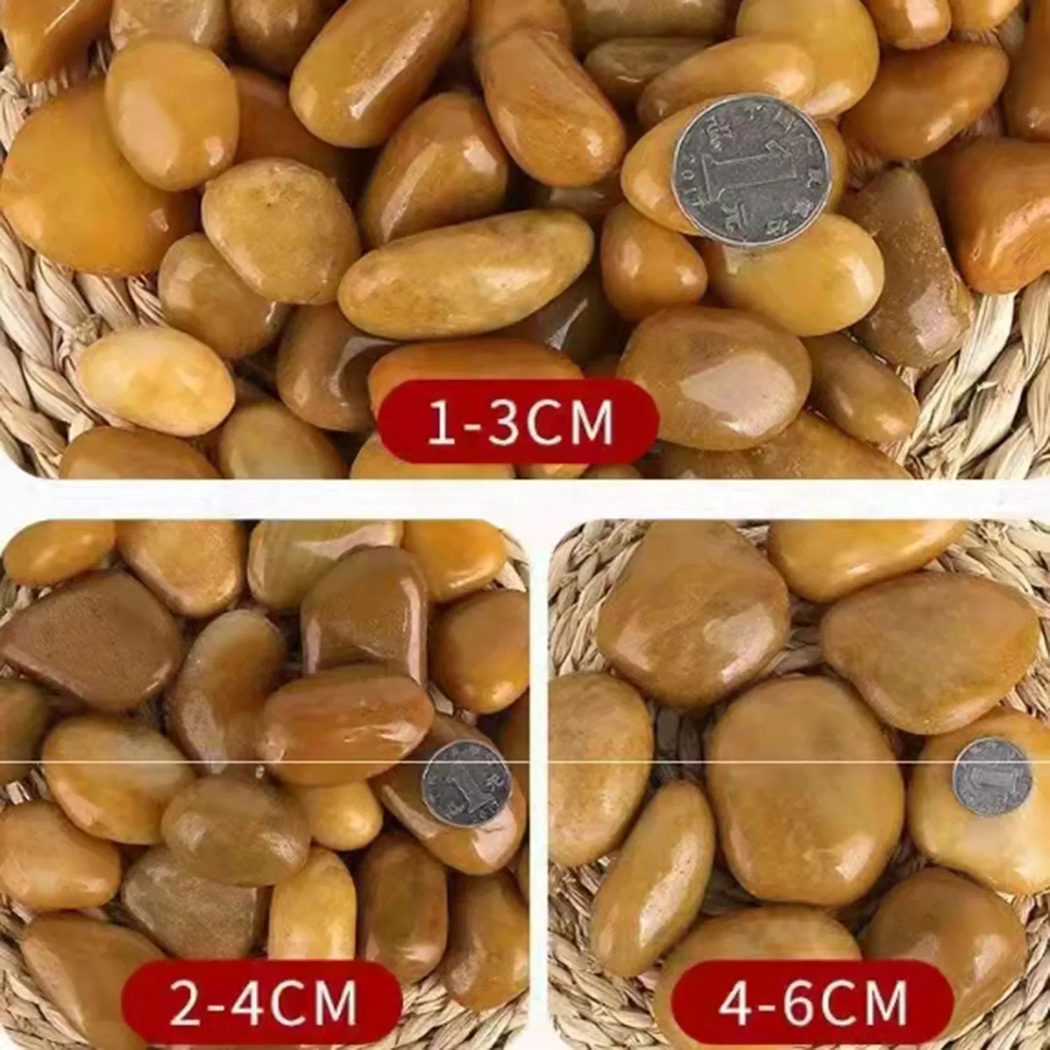 Natural Yellow Round and Smooth Polished Brizz Color Pebbles and Cobbles for Garden Home Decoration